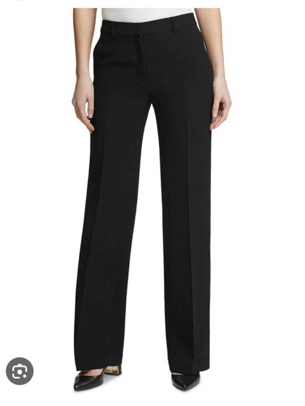 NWT DKNY Chelsea Mid Rise Wide Leg Pant In Black Stretch Wool Sz 8